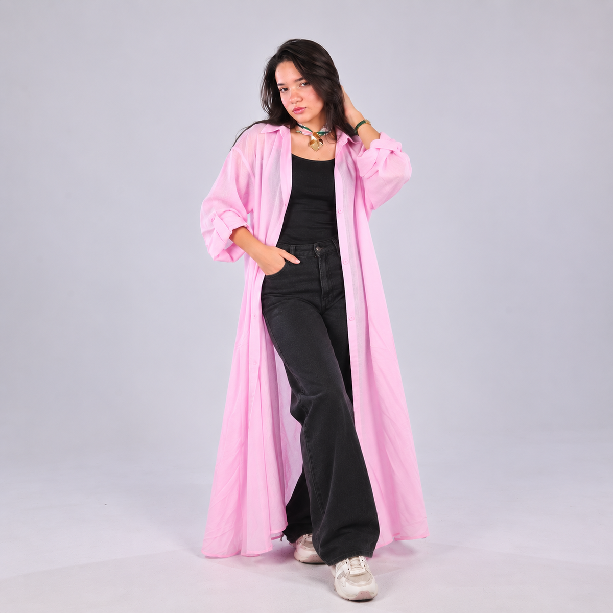 Pink Oversized Long Shirt