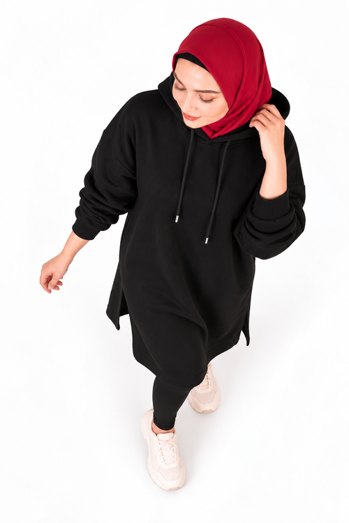 Black Oversized Hooded Tunic