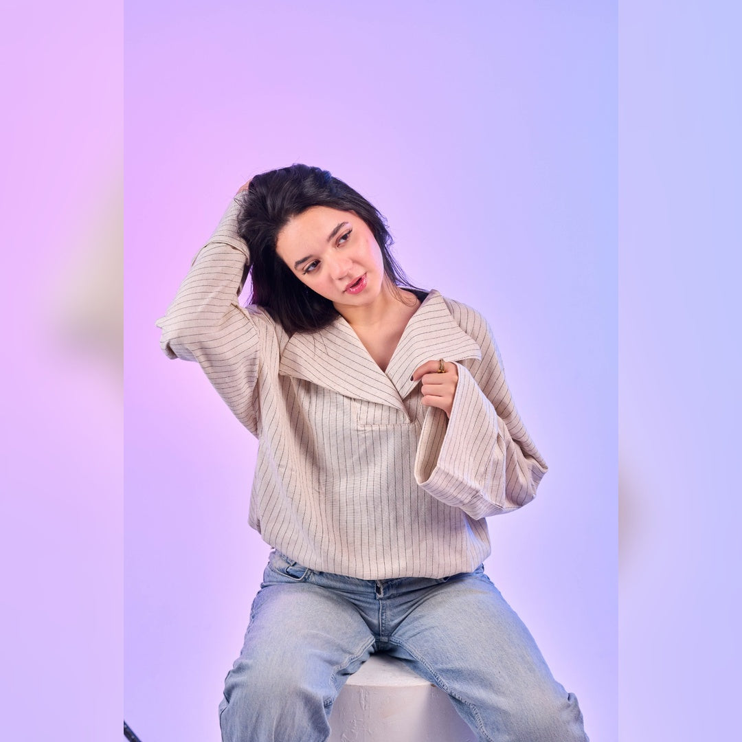 Oversized Sailor Collar Top – Off White