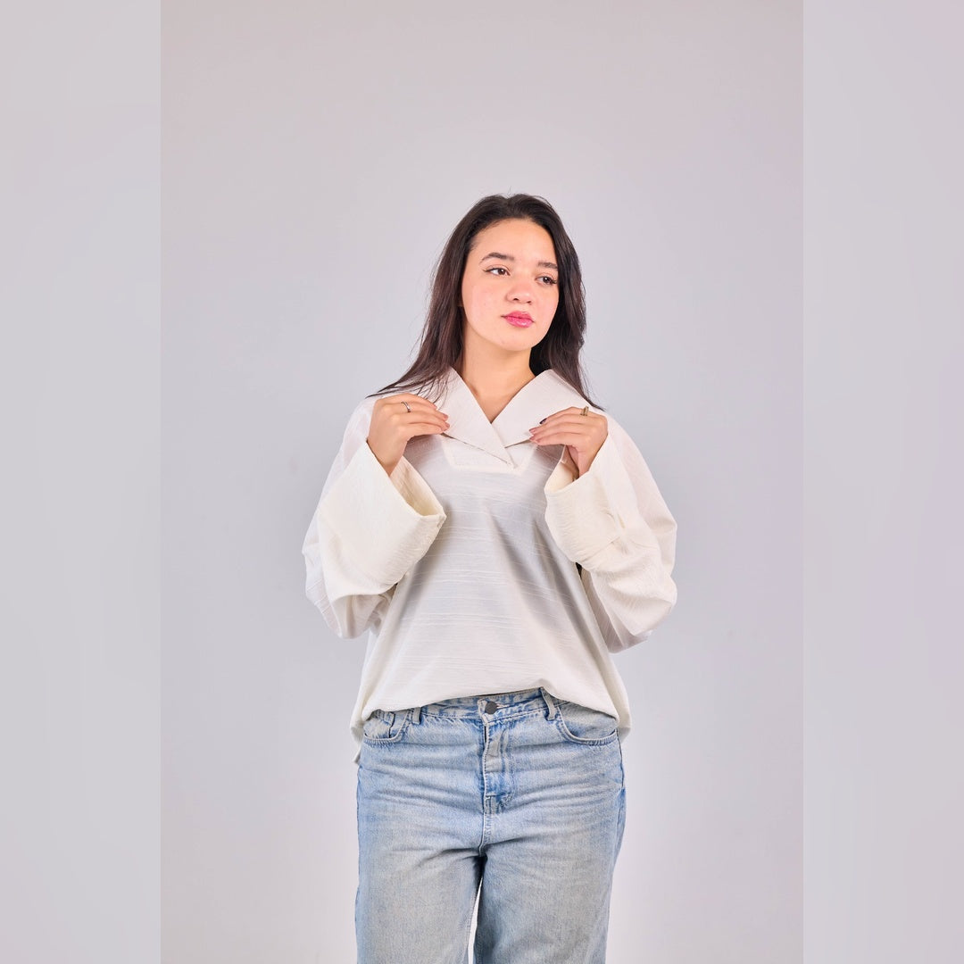 Oversized Sailor Collar Top – Off White
