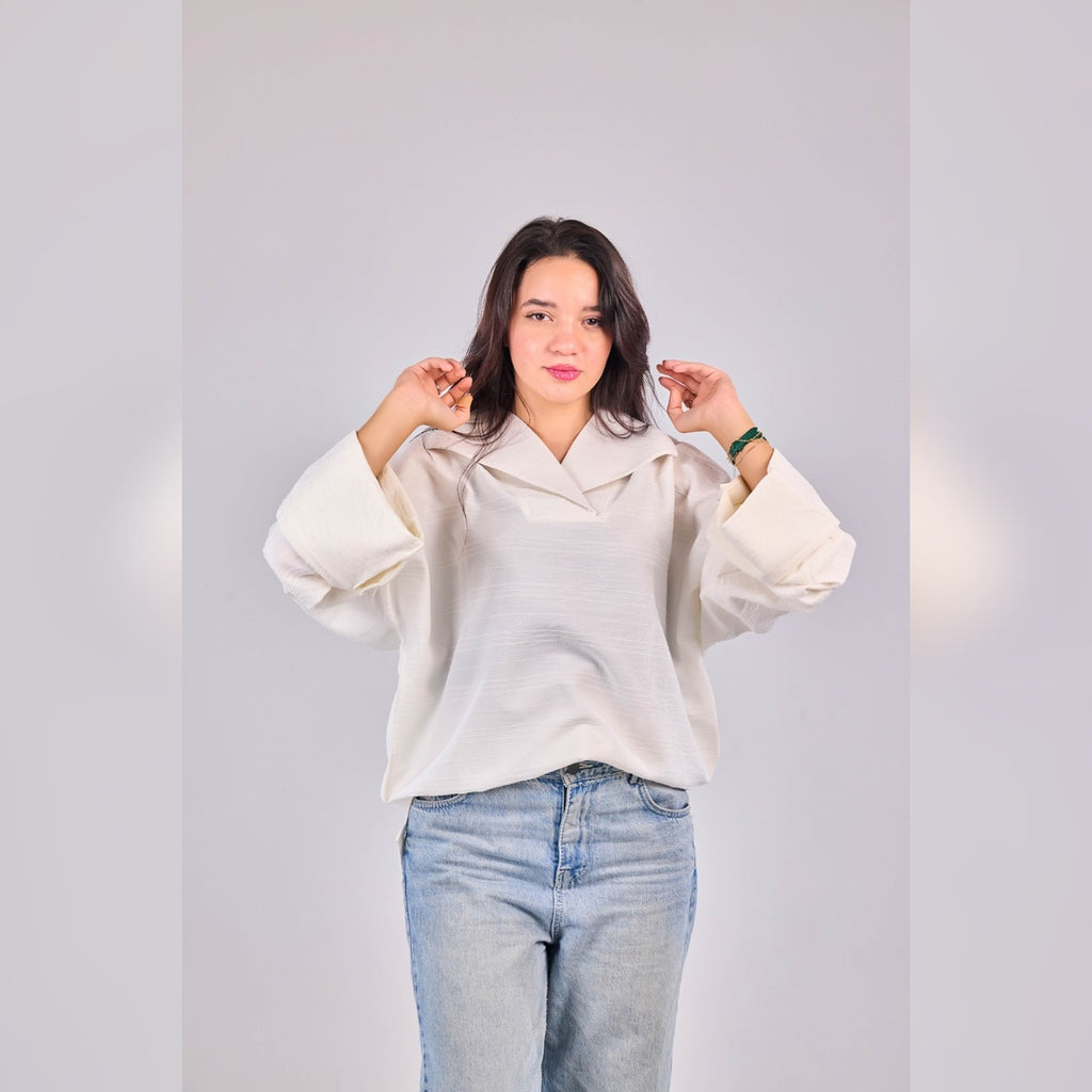 Oversized Sailor Collar Top – Off White
