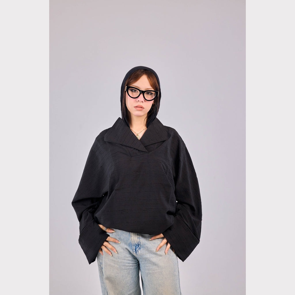 Shameez Oversized Textured Top – Black
