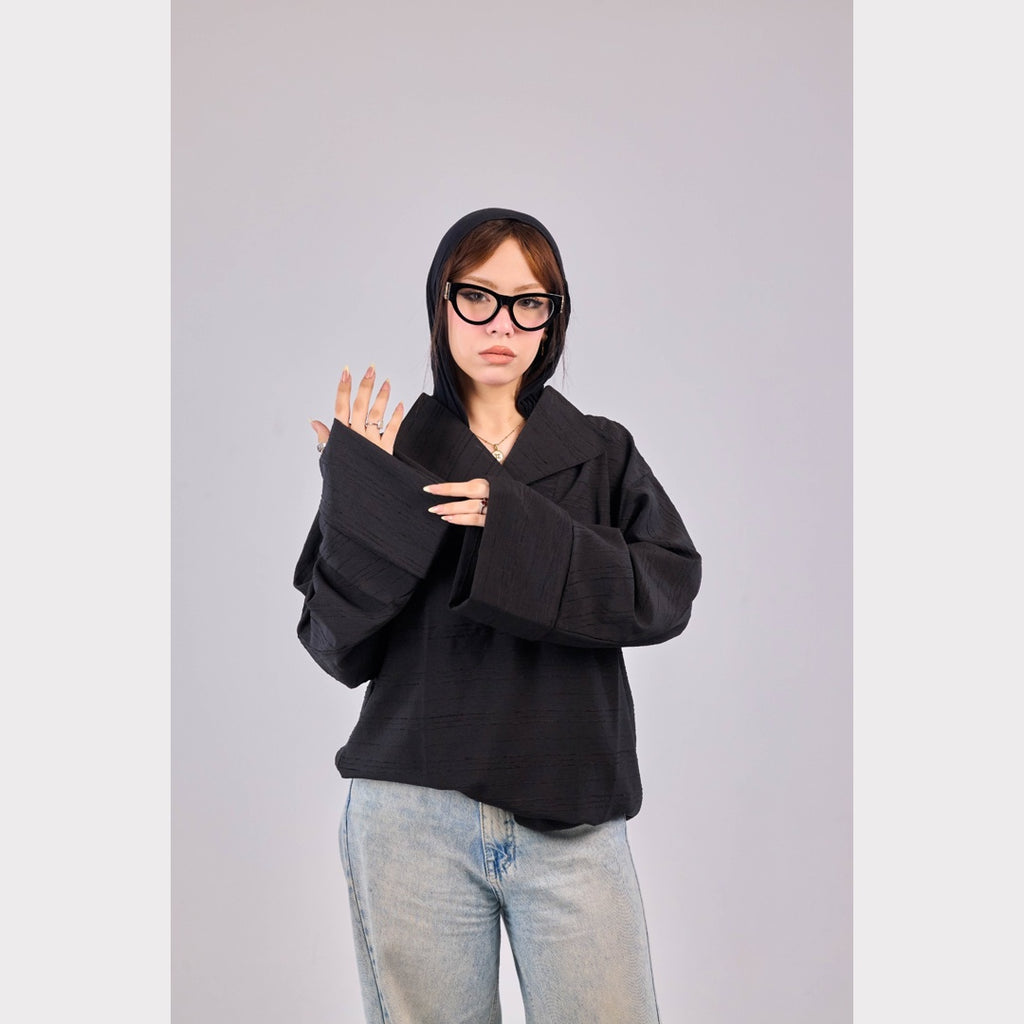 Shameez Oversized Textured Top – Black