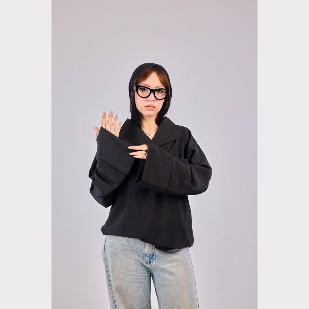 Shameez Oversized Textured Top – Black
