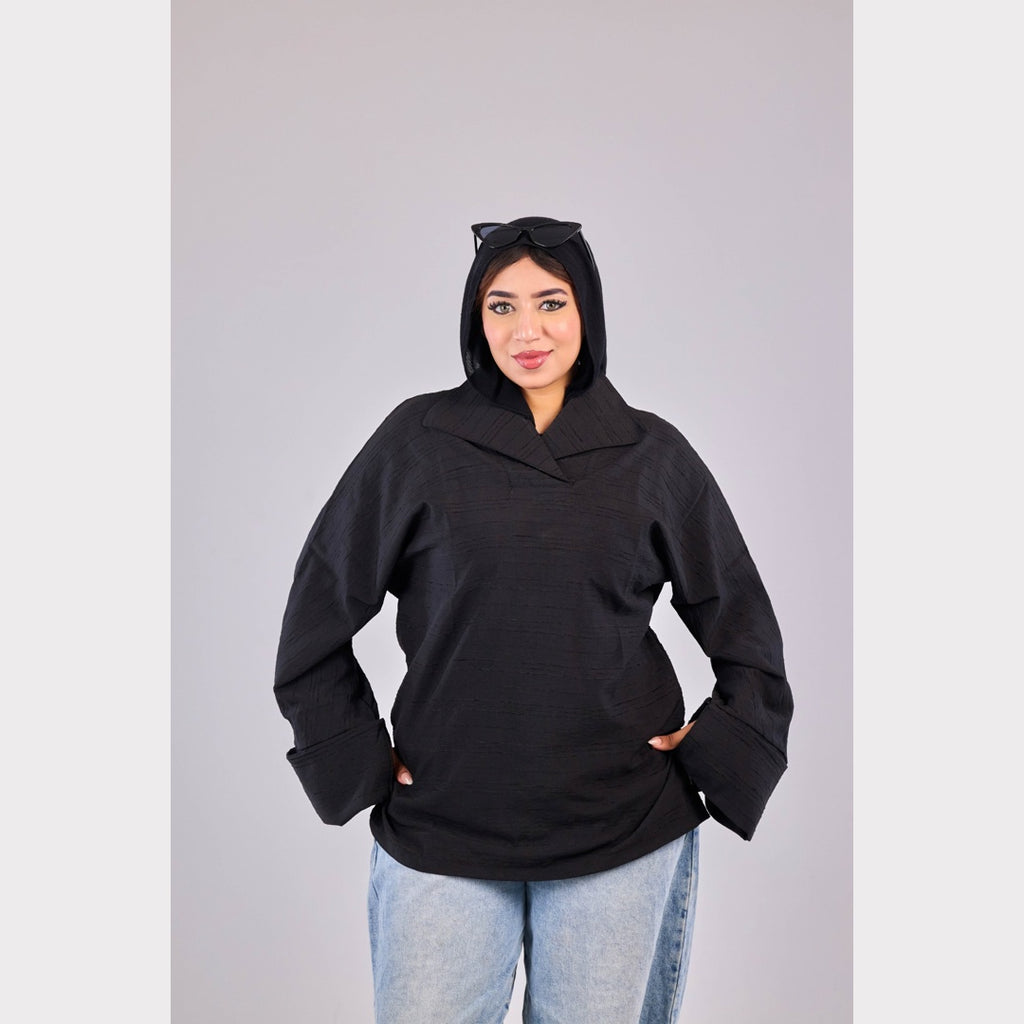 Shameez Oversized Textured Top – Black