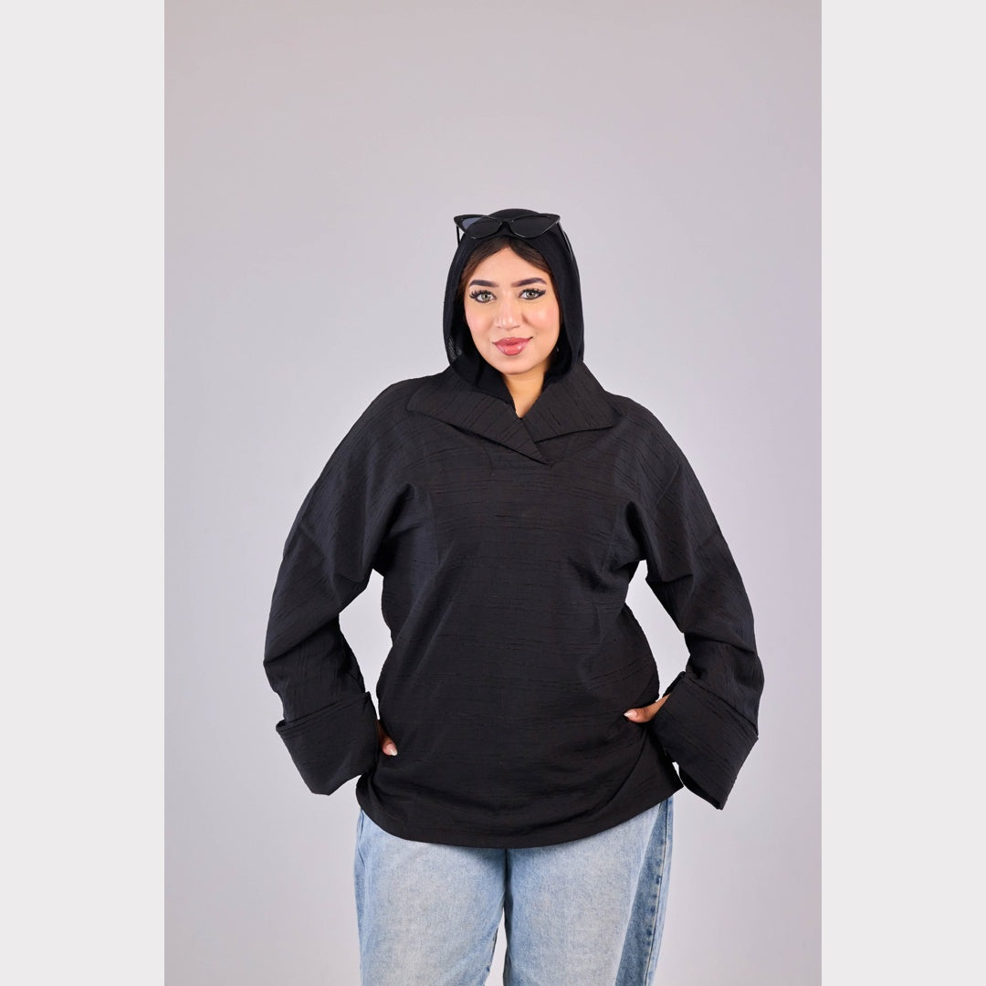 Shameez Oversized Textured Top – Black