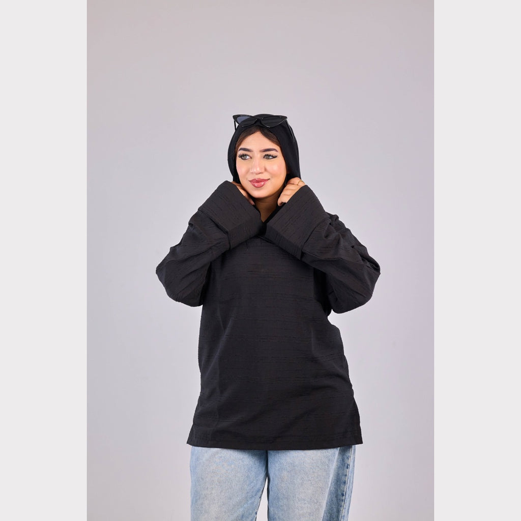 Shameez Oversized Textured Top – Black
