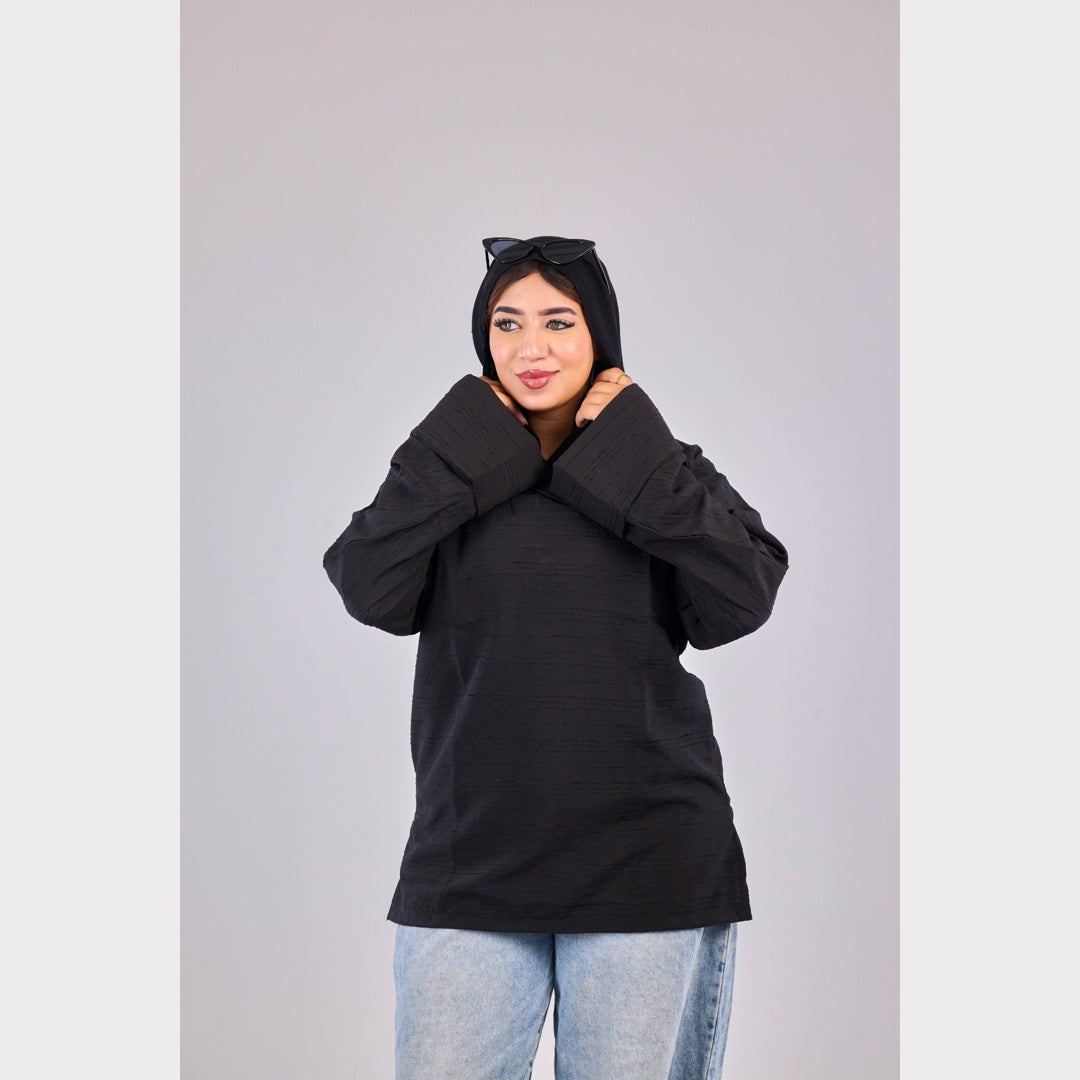 Shameez Oversized Textured Top – Black
