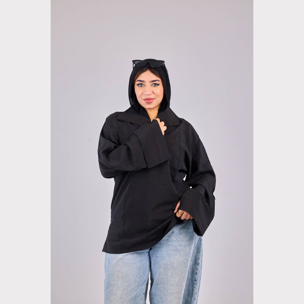 Shameez Oversized Textured Top – Black