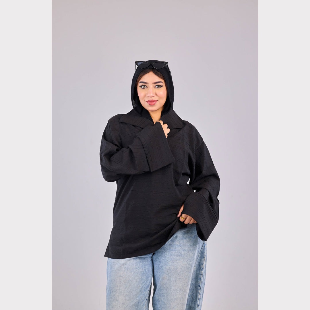 Shameez Oversized Textured Top – Black
