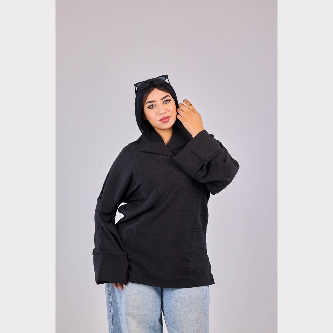 Shameez Oversized Textured Top – Black