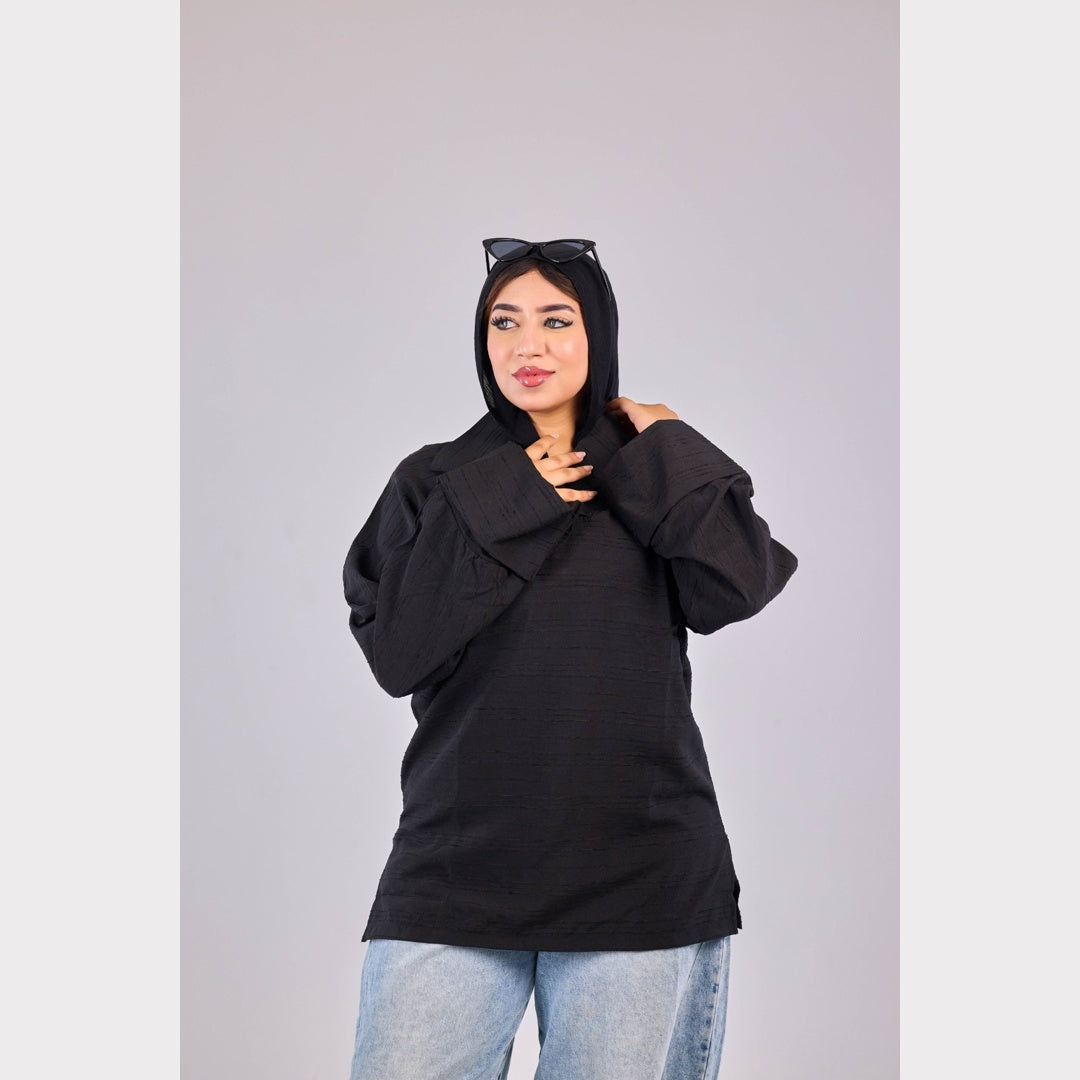 Shameez Oversized Textured Top – Black